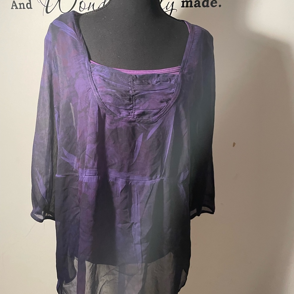 Gently Worn// Purple & Black Camisole and Sheer Women’s Blouse